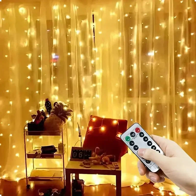Decoración navideña para el hogar, guirnalda de luces LED con 8 modos USB, cortina de luces con Control remoto para dormitorio y boda
