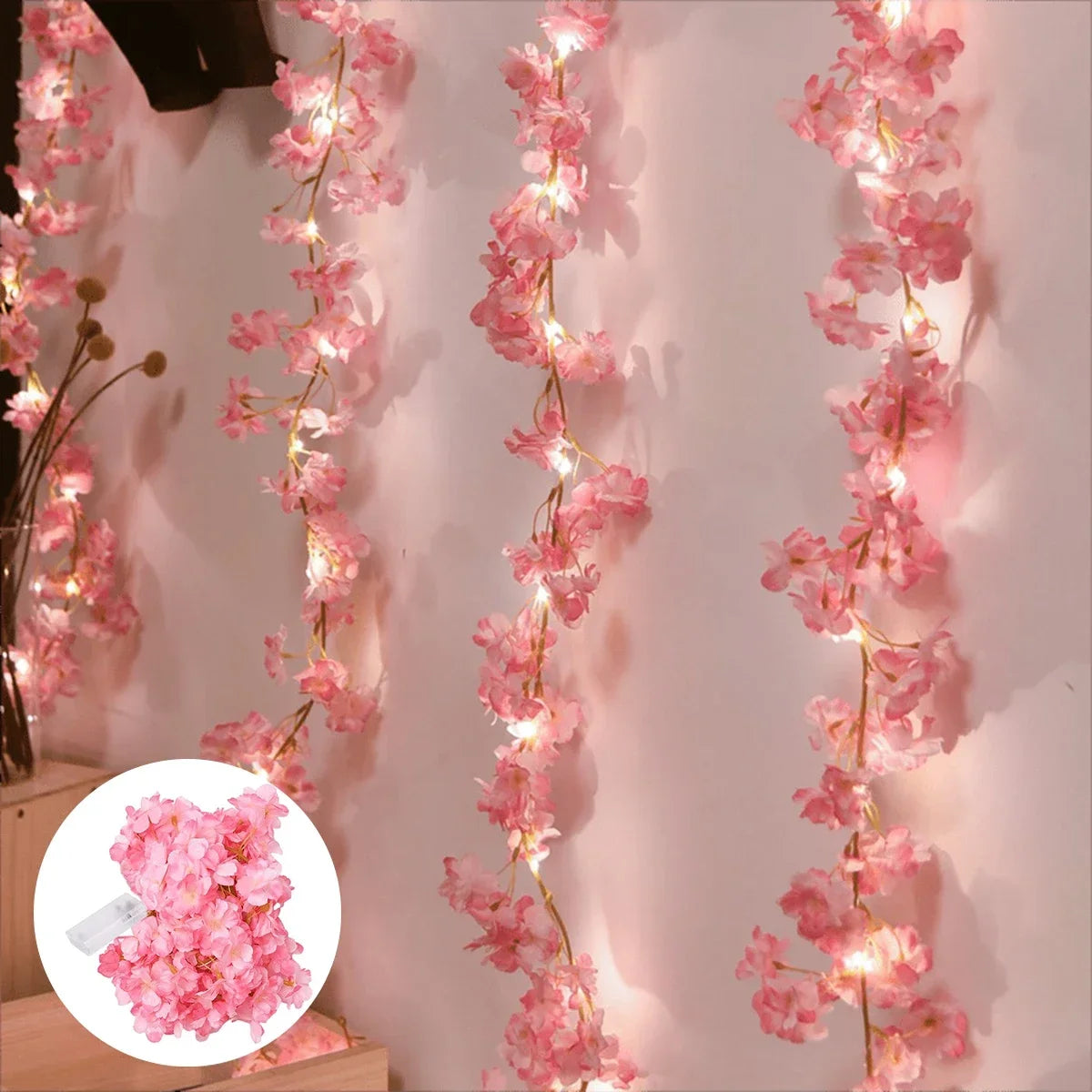 Guirnalda de luces con forma de flor de cerezo, 2M, 20LED, enredaderas de flores artificiales, luces de hadas para dormitorio, boda, fiesta, decoración navideña