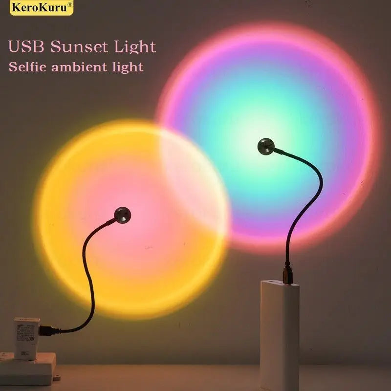 Kerokuru-Lámpara de luz de atardecer USB, luz LED de autofotografía, proyector de luz nocturna de neón de arcoíris, luz de ambiente de pared para fotografía