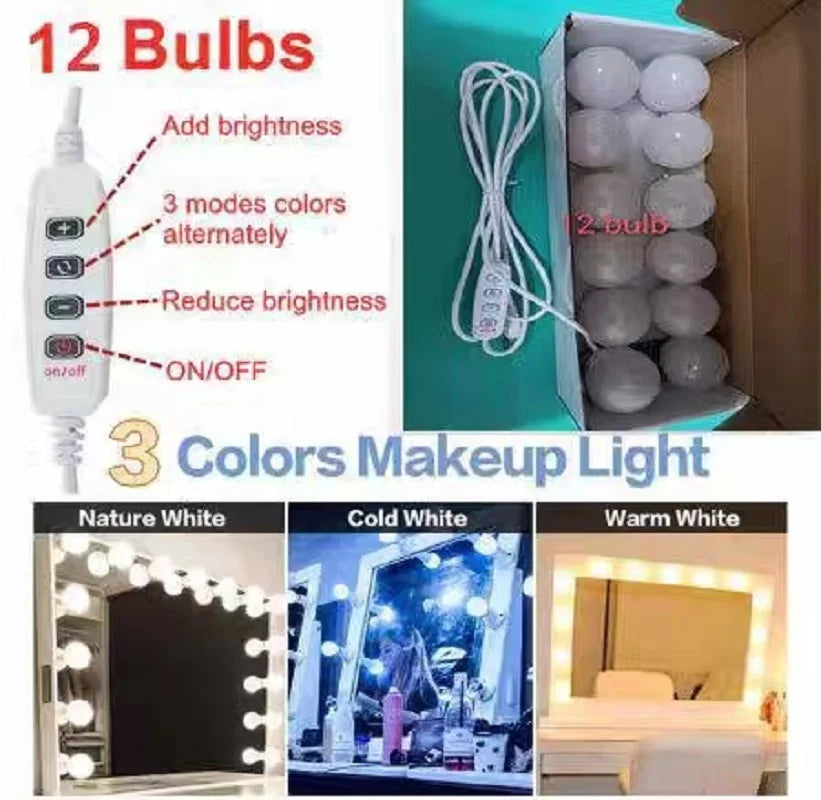 Bombillas LED para espejo de maquillaje, lámpara de tocador regulable con USB, 12V