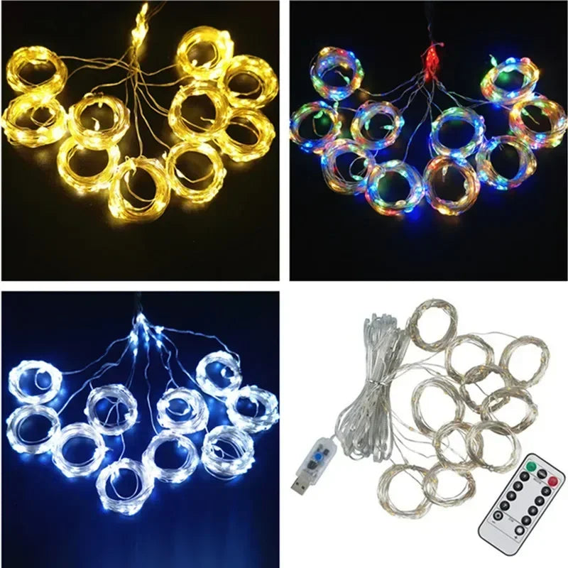 Decoración navideña para el hogar, guirnalda de luces LED con 8 modos USB, cortina de luces con Control remoto para dormitorio y boda