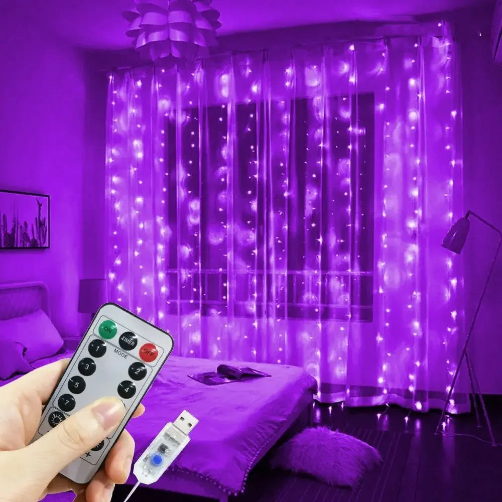Decoración navideña para el hogar, guirnalda de luces LED con 8 modos USB, cortina de luces con Control remoto para dormitorio y boda