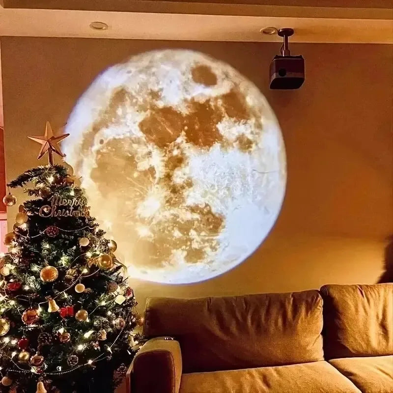 Lámpara de Proyección USB de Techo con Diseño de Luna y Tierra, Luz de Ambiente, Cielo Estrellado, Luz Nocturna, Decoración Romántica para Dormitorio, Proyector de Galaxia