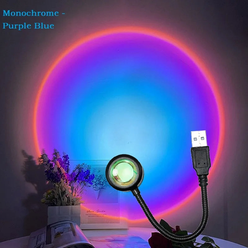 Kerokuru-Lámpara de luz de atardecer USB, luz LED de autofotografía, proyector de luz nocturna de neón de arcoíris, luz de ambiente de pared para fotografía