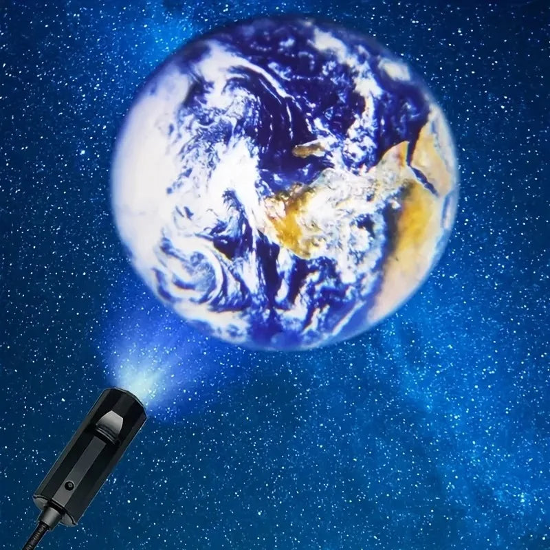 Lámpara de Proyección USB de Techo con Diseño de Luna y Tierra, Luz de Ambiente, Cielo Estrellado, Luz Nocturna, Decoración Romántica para Dormitorio, Proyector de Galaxia