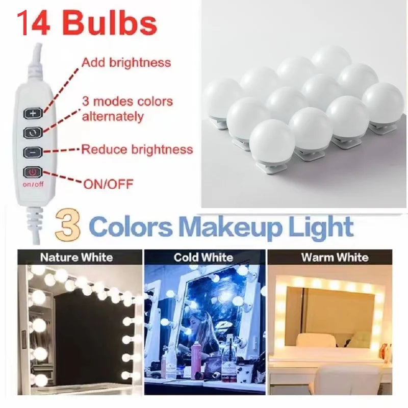 Bombillas LED para espejo de maquillaje, lámpara de tocador regulable con USB, 12V