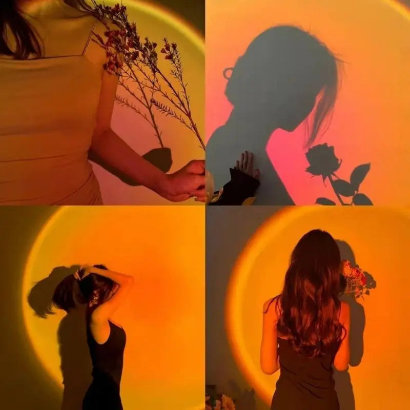 Kerokuru-Lámpara de luz de atardecer USB, luz LED de autofotografía, proyector de luz nocturna de neón de arcoíris, luz de ambiente de pared para fotografía