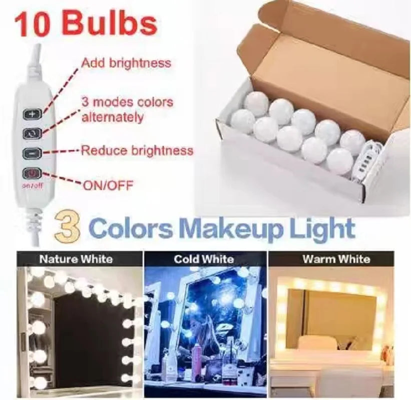 Bombillas LED para espejo de maquillaje, lámpara de tocador regulable con USB, 12V