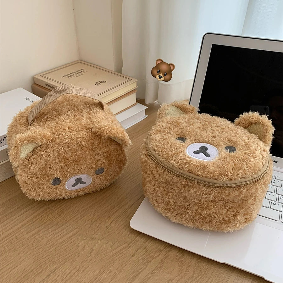 Estuche de maquillaje de felpa, bolsa de cosméticos de oso relajado de Anime, bolsa de almacenamiento de joyería para mujer, organizador para chica, bolsos de regalo, gran oferta