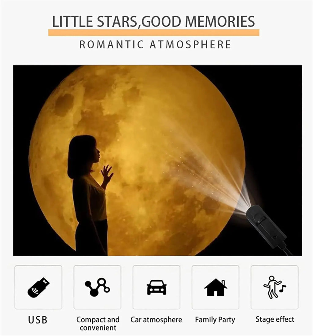 Lámpara de Proyección USB de Techo con Diseño de Luna y Tierra, Luz de Ambiente, Cielo Estrellado, Luz Nocturna, Decoración Romántica para Dormitorio, Proyector de Galaxia