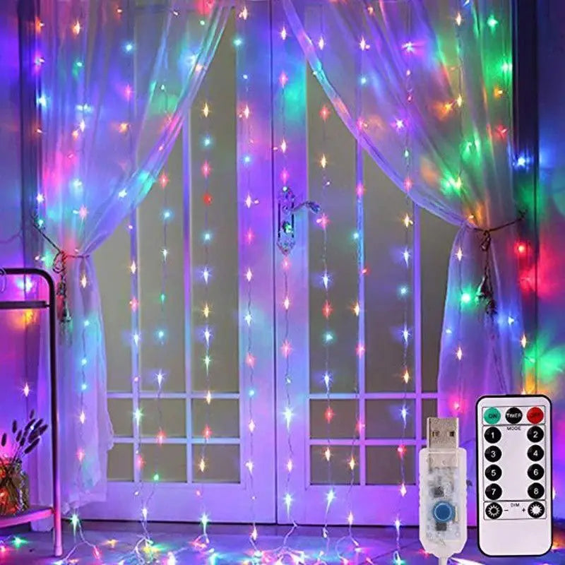 Decoración navideña para el hogar, guirnalda de luces LED con 8 modos USB, cortina de luces con Control remoto para dormitorio y boda