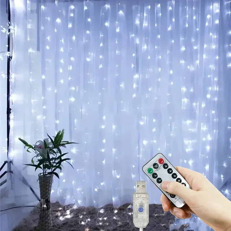 Decoración navideña para el hogar, guirnalda de luces LED con 8 modos USB, cortina de luces con Control remoto para dormitorio y boda