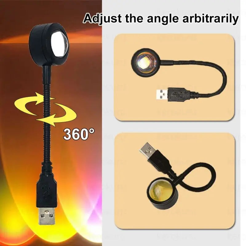 Kerokuru-Lámpara de luz de atardecer USB, luz LED de autofotografía, proyector de luz nocturna de neón de arcoíris, luz de ambiente de pared para fotografía