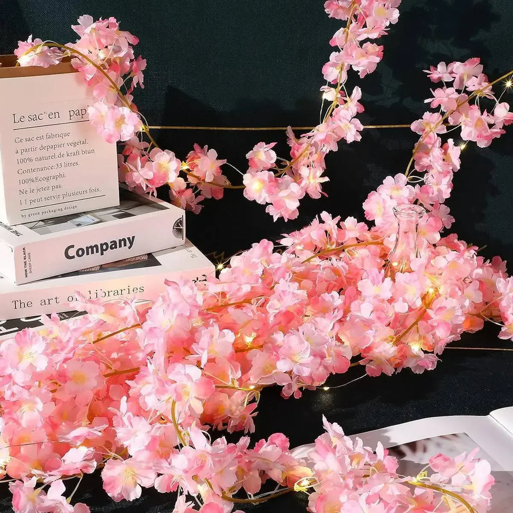 Guirnalda de luces con forma de flor de cerezo, 2M, 20LED, enredaderas de flores artificiales, luces de hadas para dormitorio, boda, fiesta, decoración navideña