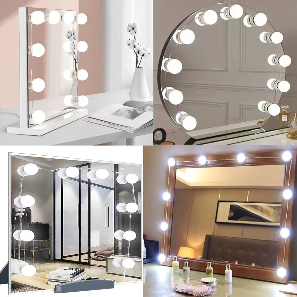 Bombillas LED para espejo de maquillaje, lámpara de tocador regulable con USB, 12V