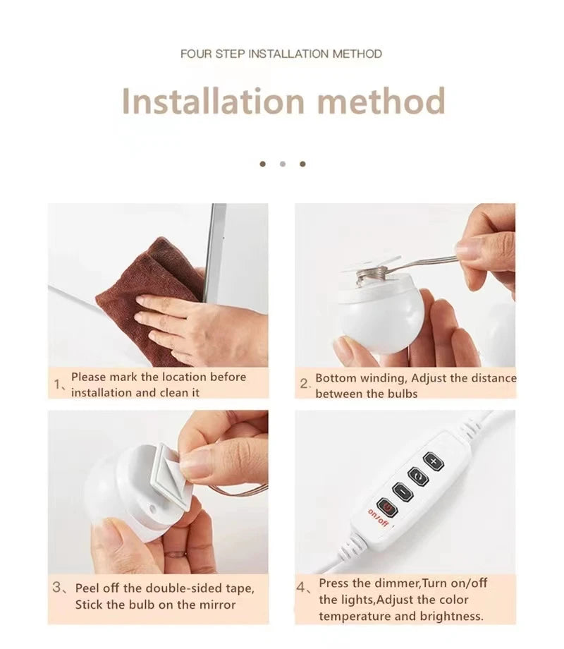 Bombillas LED para espejo de maquillaje, lámpara de tocador regulable con USB, 12V