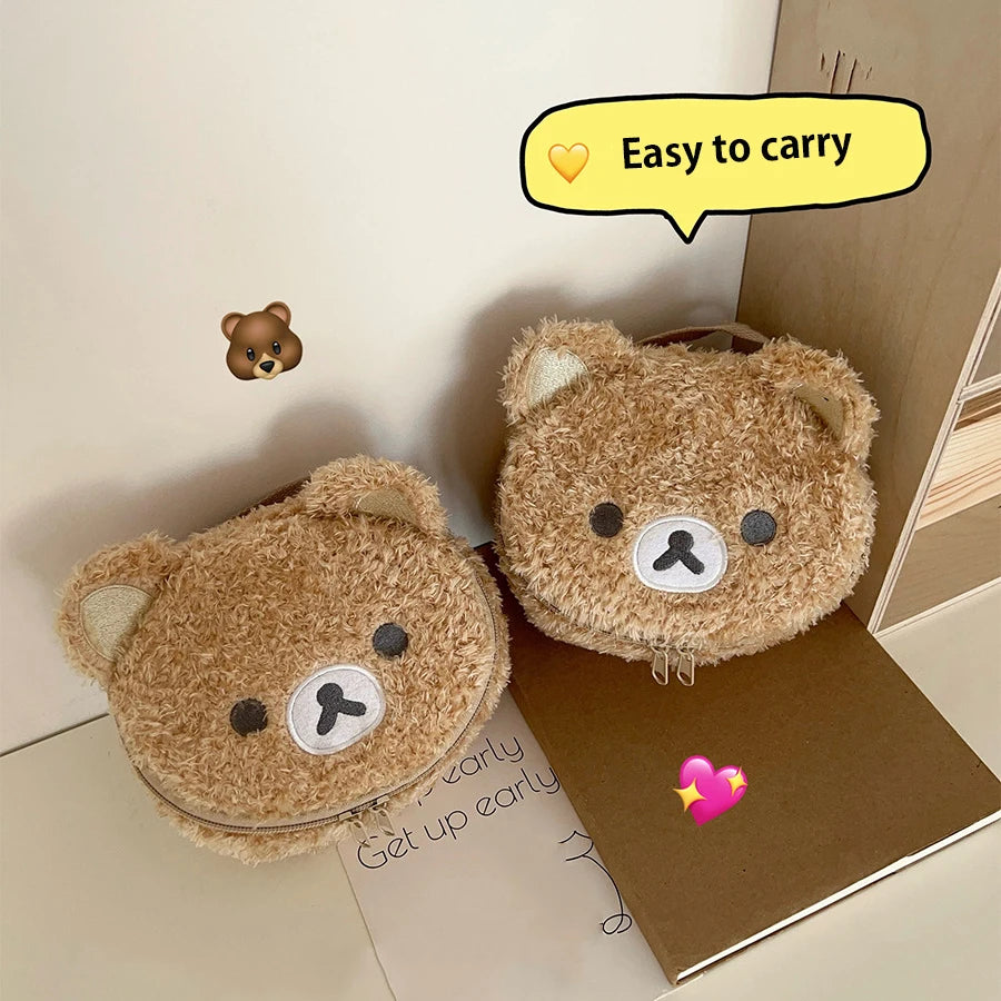 Estuche de maquillaje de felpa, bolsa de cosméticos de oso relajado de Anime, bolsa de almacenamiento de joyería para mujer, organizador para chica, bolsos de regalo, gran oferta