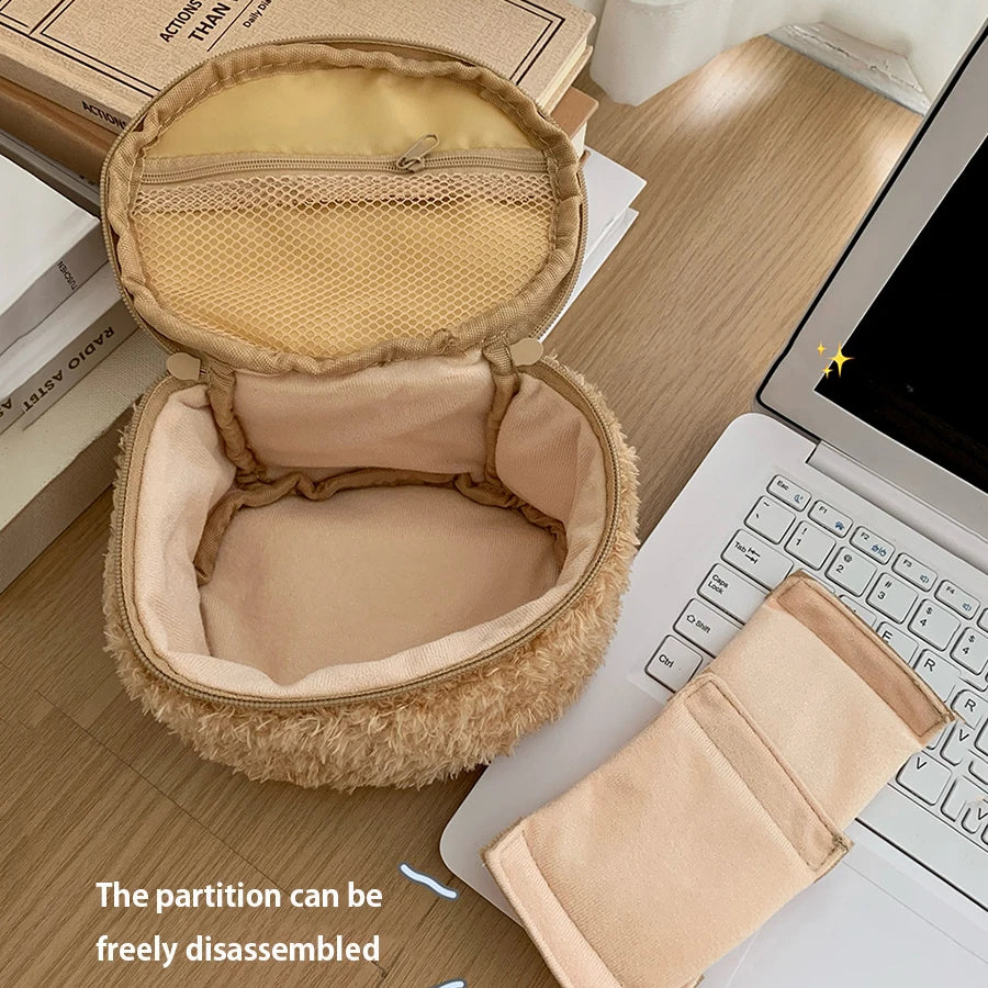 Estuche de maquillaje de felpa, bolsa de cosméticos de oso relajado de Anime, bolsa de almacenamiento de joyería para mujer, organizador para chica, bolsos de regalo, gran oferta