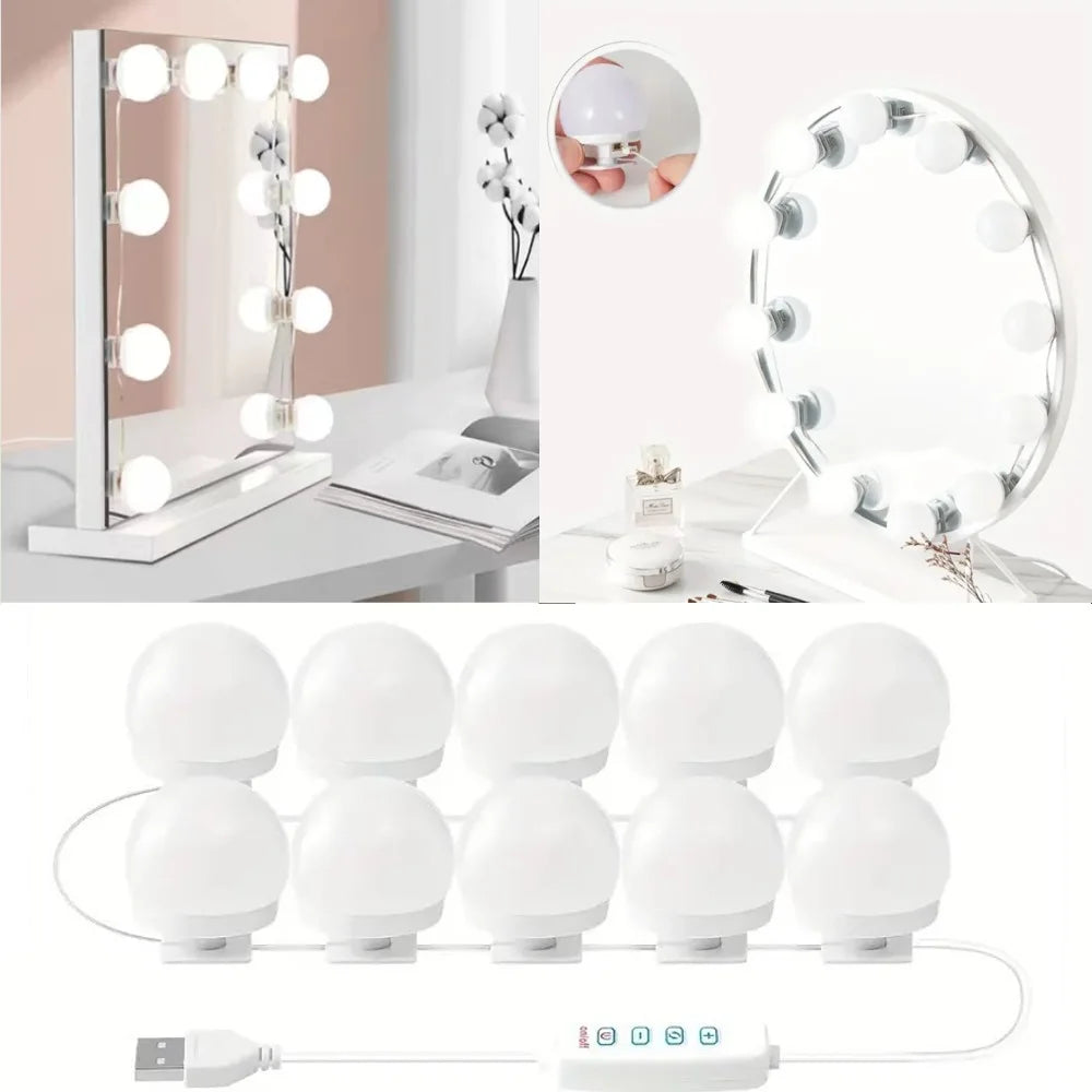 Bombillas LED para espejo de maquillaje, lámpara de tocador regulable con USB, 12V