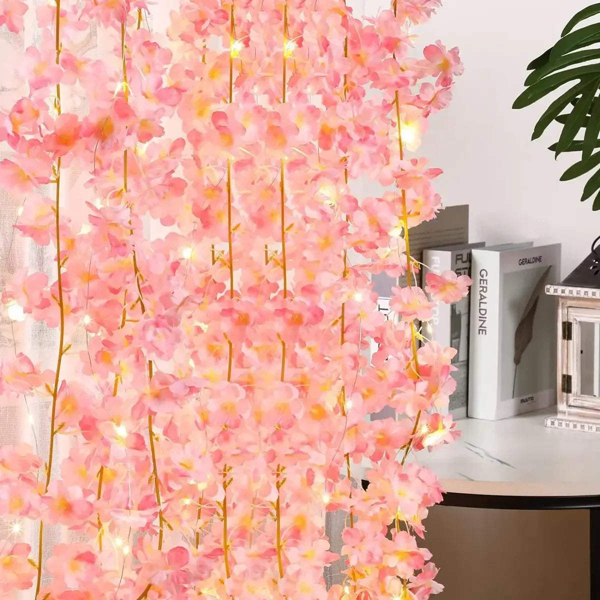 Guirnalda de luces con forma de flor de cerezo, 2M, 20LED, enredaderas de flores artificiales, luces de hadas para dormitorio, boda, fiesta, decoración navideña