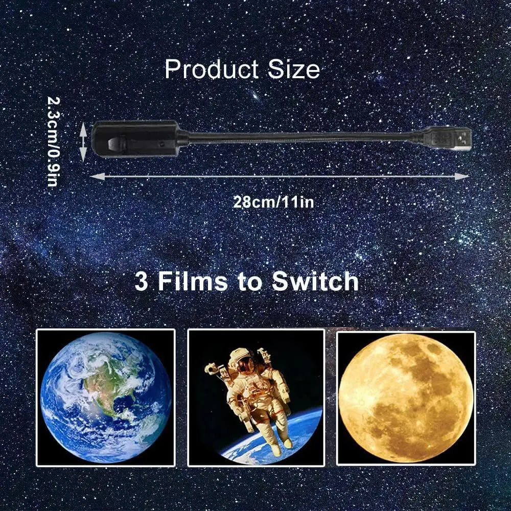 Lámpara de Proyección USB de Techo con Diseño de Luna y Tierra, Luz de Ambiente, Cielo Estrellado, Luz Nocturna, Decoración Romántica para Dormitorio, Proyector de Galaxia