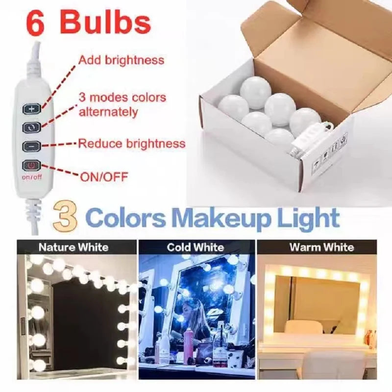 Bombillas LED para espejo de maquillaje, lámpara de tocador regulable con USB, 12V