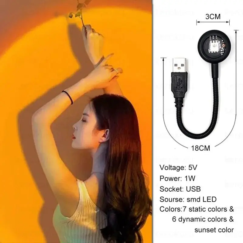 Kerokuru-Lámpara de luz de atardecer USB, luz LED de autofotografía, proyector de luz nocturna de neón de arcoíris, luz de ambiente de pared para fotografía