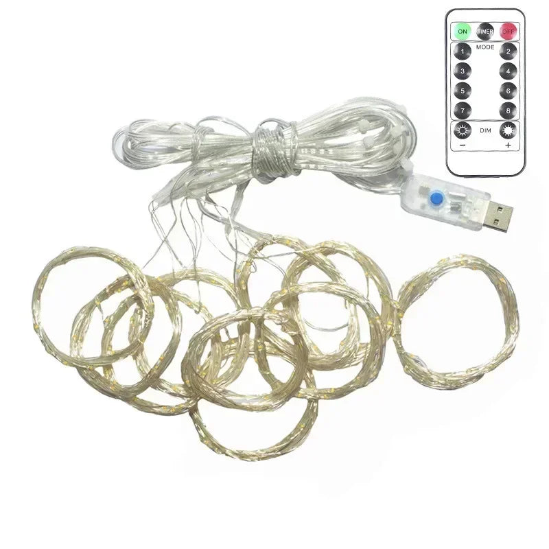 Decoración navideña para el hogar, guirnalda de luces LED con 8 modos USB, cortina de luces con Control remoto para dormitorio y boda