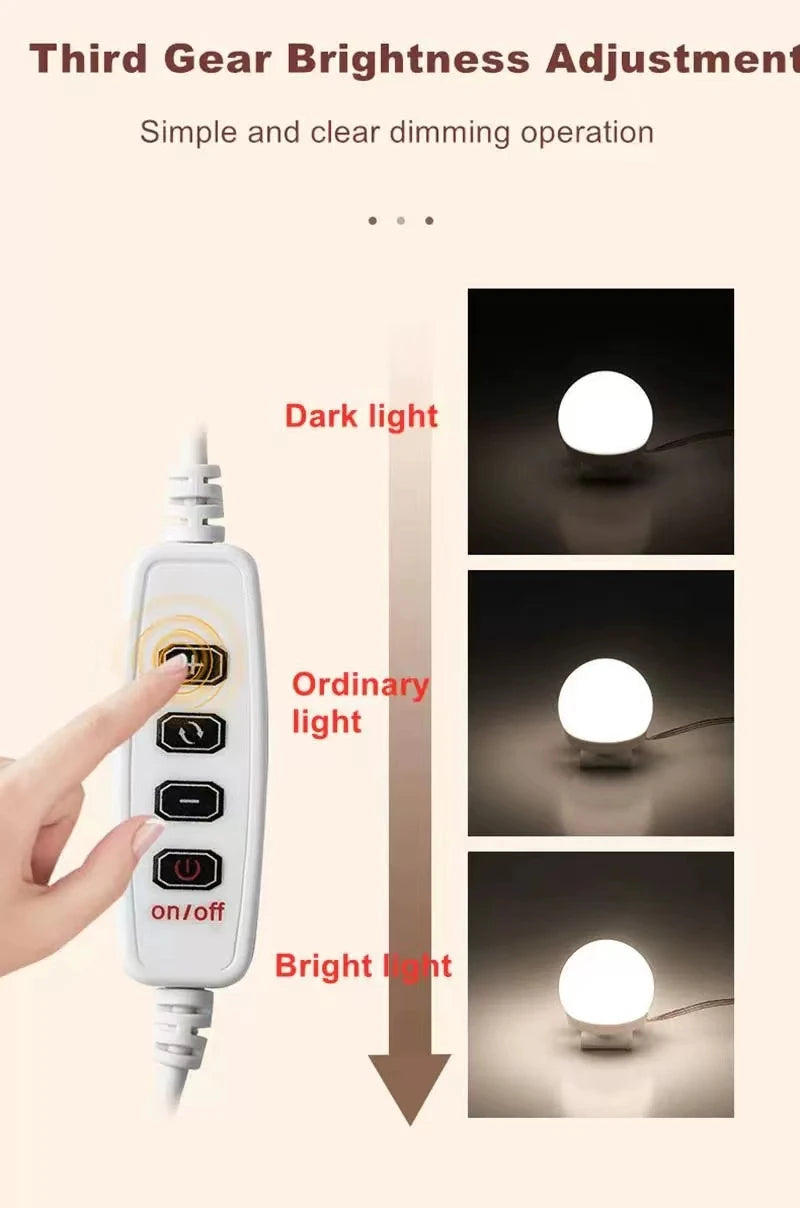Bombillas LED para espejo de maquillaje, lámpara de tocador regulable con USB, 12V