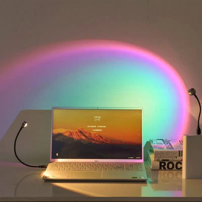 Kerokuru-Lámpara de luz de atardecer USB, luz LED de autofotografía, proyector de luz nocturna de neón de arcoíris, luz de ambiente de pared para fotografía