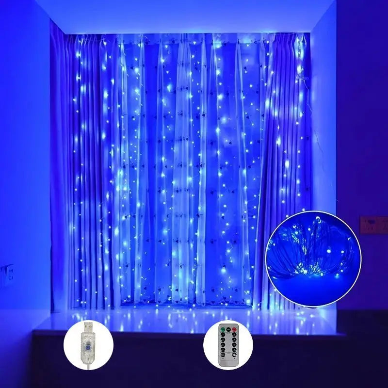 Decoración navideña para el hogar, guirnalda de luces LED con 8 modos USB, cortina de luces con Control remoto para dormitorio y boda