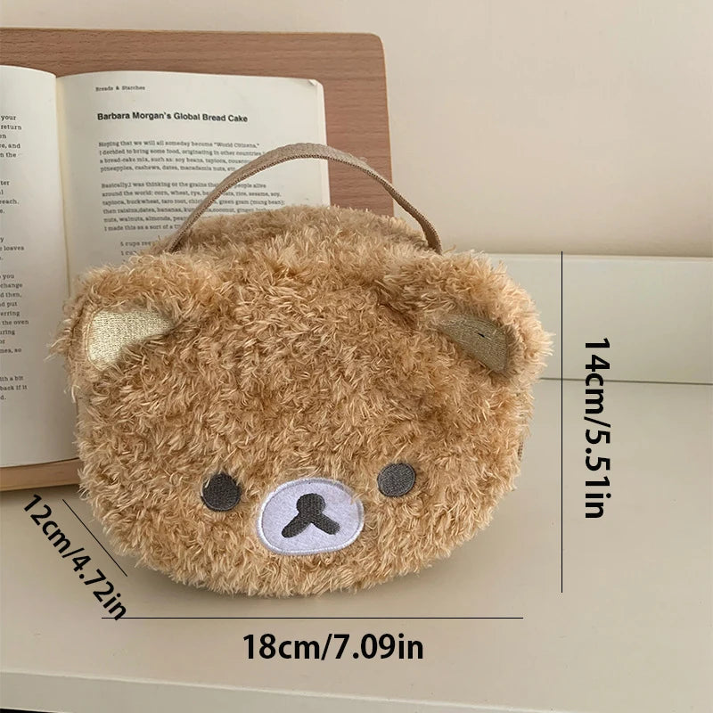 Estuche de maquillaje de felpa, bolsa de cosméticos de oso relajado de Anime, bolsa de almacenamiento de joyería para mujer, organizador para chica, bolsos de regalo, gran oferta