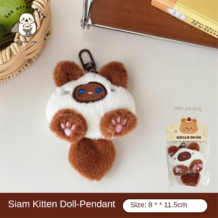Lindo gato de peluche muñeca colgante chica mochila muñeca colgante pareja bolso llavero regalo decorativo