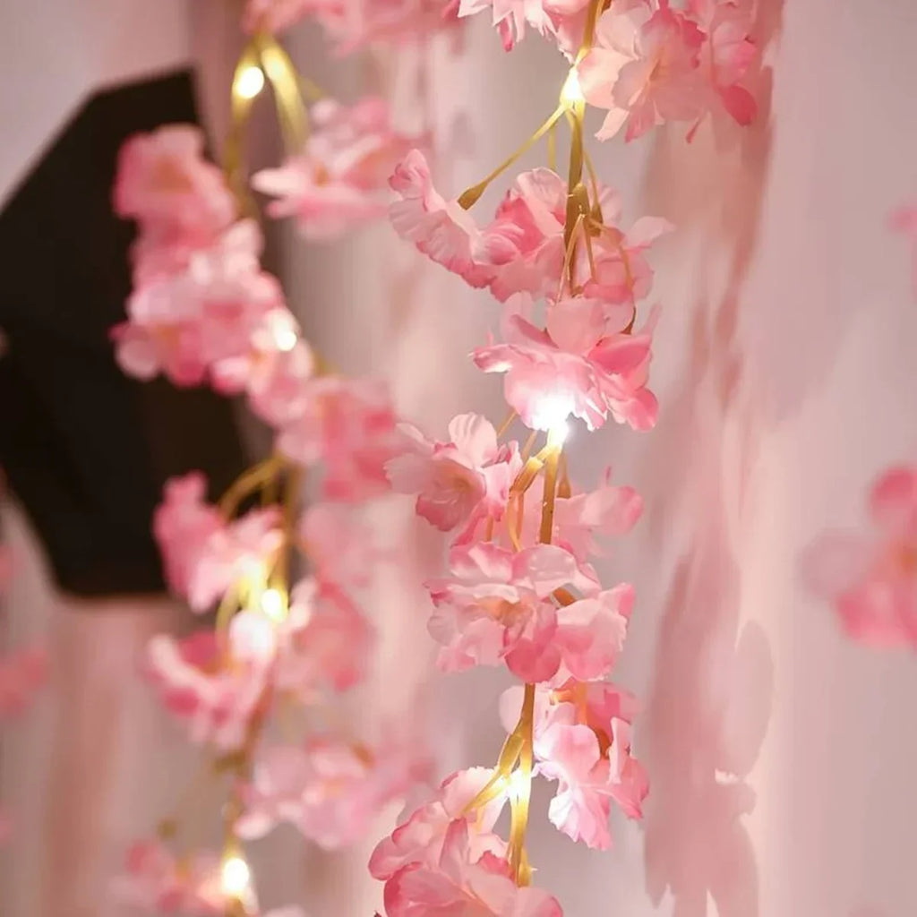 Guirnalda de luces con forma de flor de cerezo, 2M, 20LED, enredaderas de flores artificiales, luces de hadas para dormitorio, boda, fiesta, decoración navideña