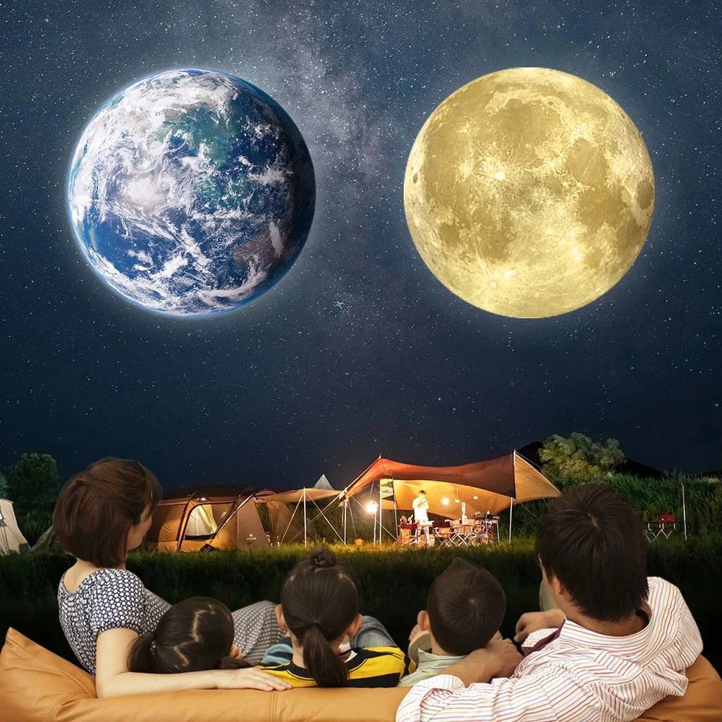Lámpara de Proyección USB de Techo con Diseño de Luna y Tierra, Luz de Ambiente, Cielo Estrellado, Luz Nocturna, Decoración Romántica para Dormitorio, Proyector de Galaxia