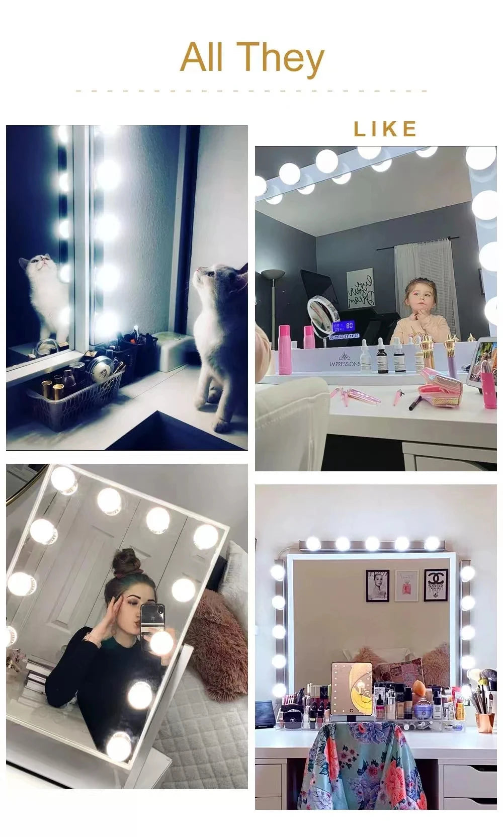Bombillas LED para espejo de maquillaje, lámpara de tocador regulable con USB, 12V