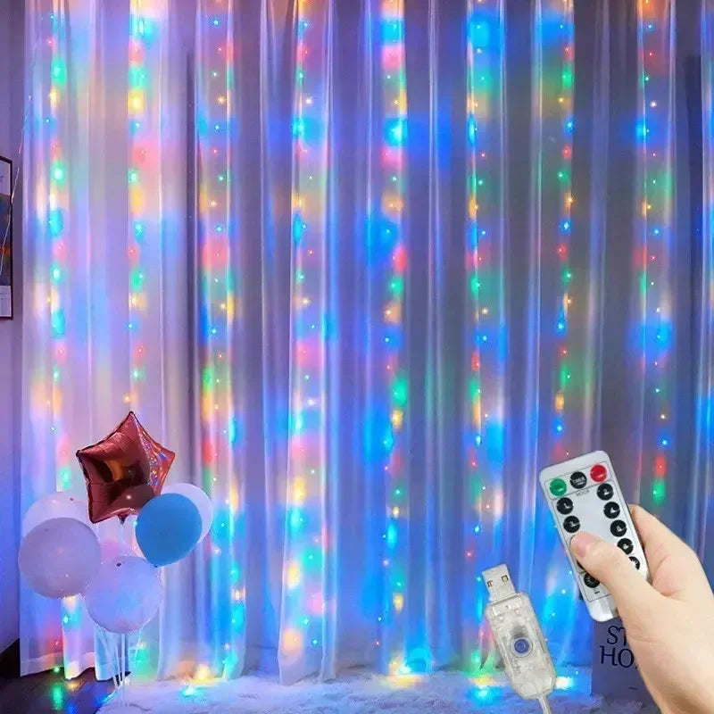 Decoración navideña para el hogar, guirnalda de luces LED con 8 modos USB, cortina de luces con Control remoto para dormitorio y boda