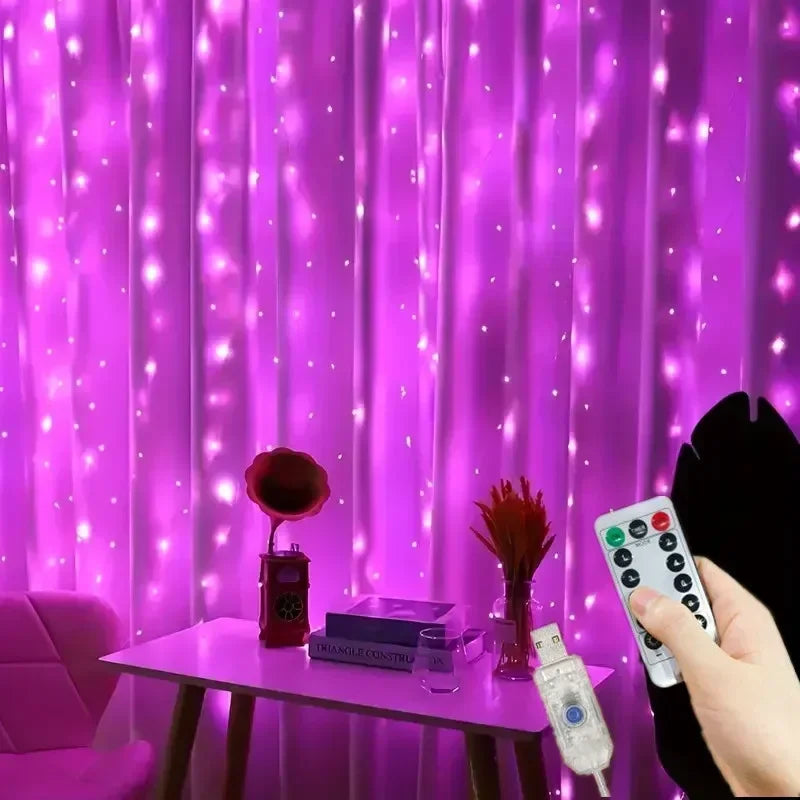 Decoración navideña para el hogar, guirnalda de luces LED con 8 modos USB, cortina de luces con Control remoto para dormitorio y boda