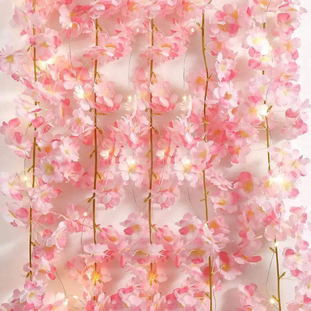 Guirnalda de luces con forma de flor de cerezo, 2M, 20LED, enredaderas de flores artificiales, luces de hadas para dormitorio, boda, fiesta, decoración navideña